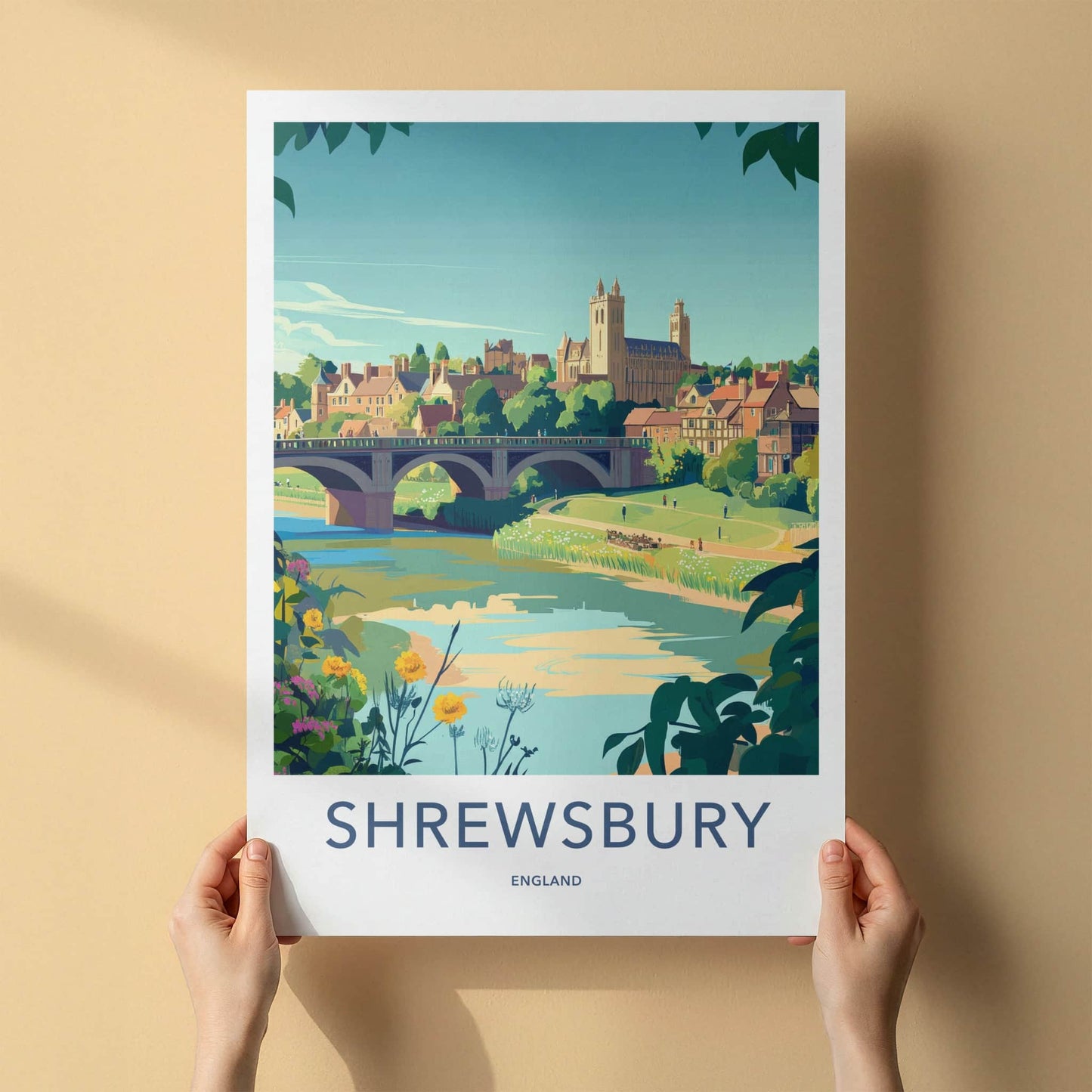 Shrewsbury Poster - England Wall Art - River Bridge Town Home Decor