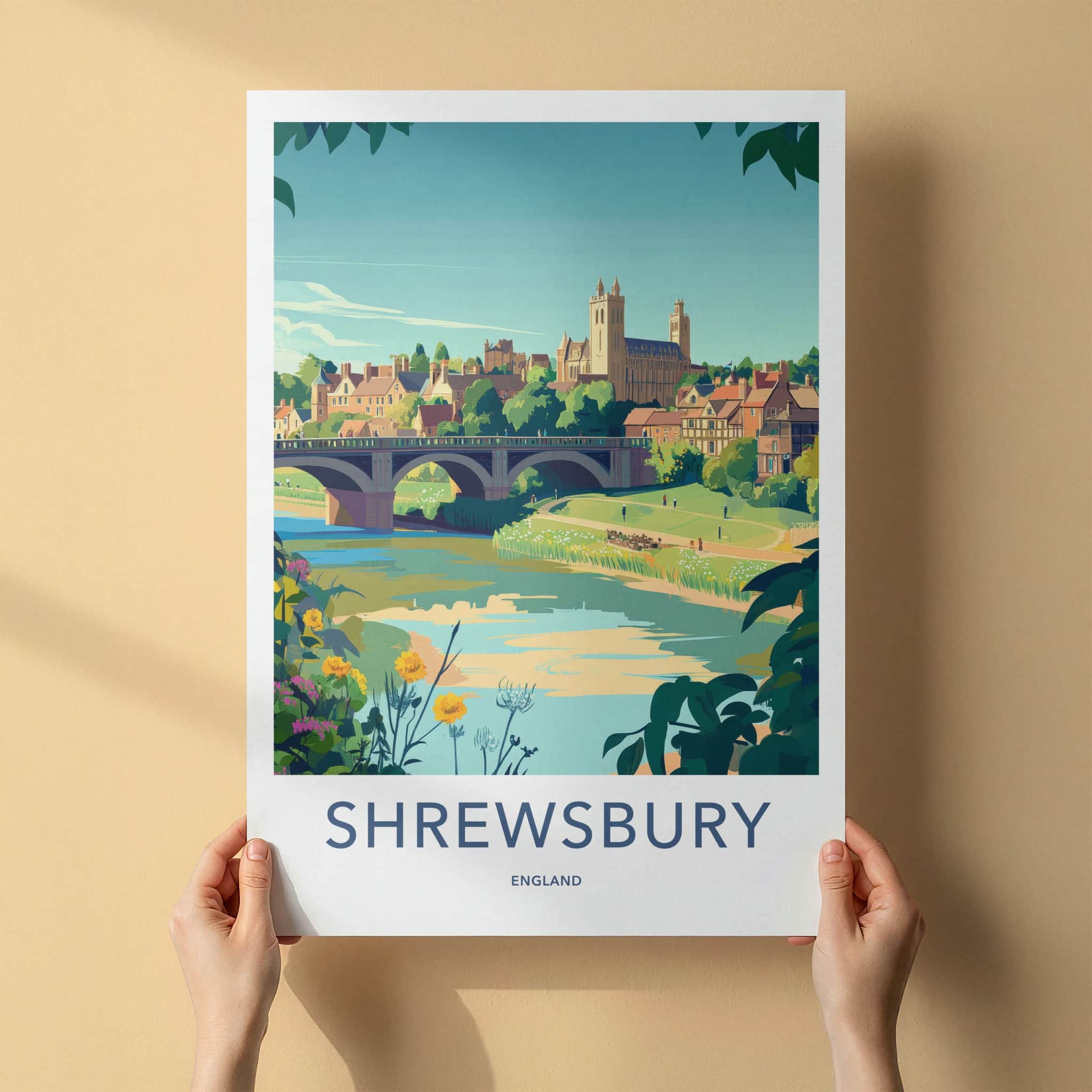 Shrewsbury Poster - England Wall Art - River Bridge Town Home Decor