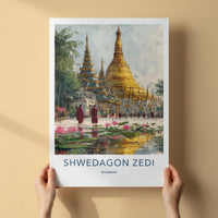 Shwedagon Zedi Poster - Myanmar Travel Art - Golden Pagoda Lotus Home Decor