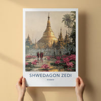 Shwedagon Zedi Poster - Myanmar Travel Art - Golden Pagoda Lotuses Home Decor
