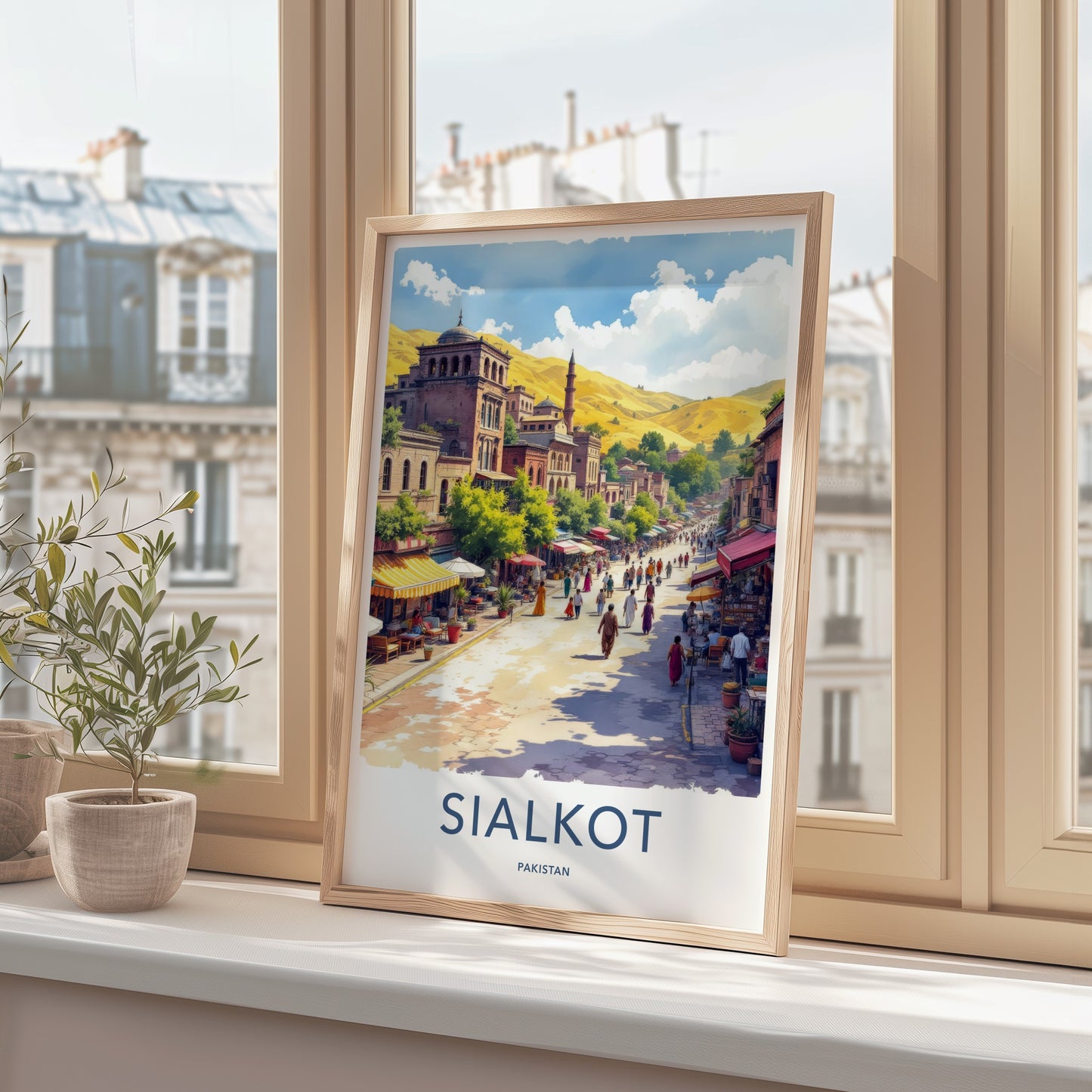 Sialkot Poster - Pakistan Bustling Street Alley Travel Print Home Decor