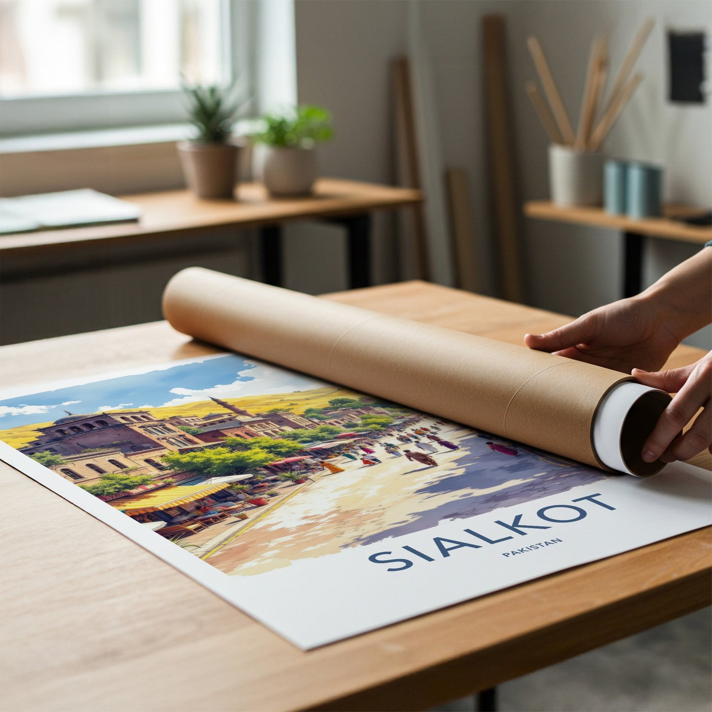 Sialkot Poster - Pakistan Bustling Street Alley Travel Print Home Decor