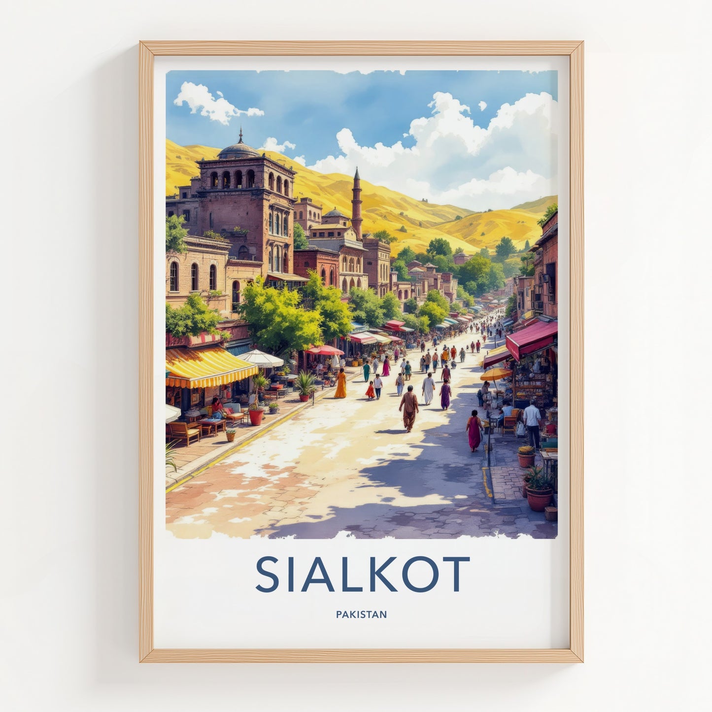 Sialkot Poster - Pakistan Bustling Street Alley Travel Print Home Decor