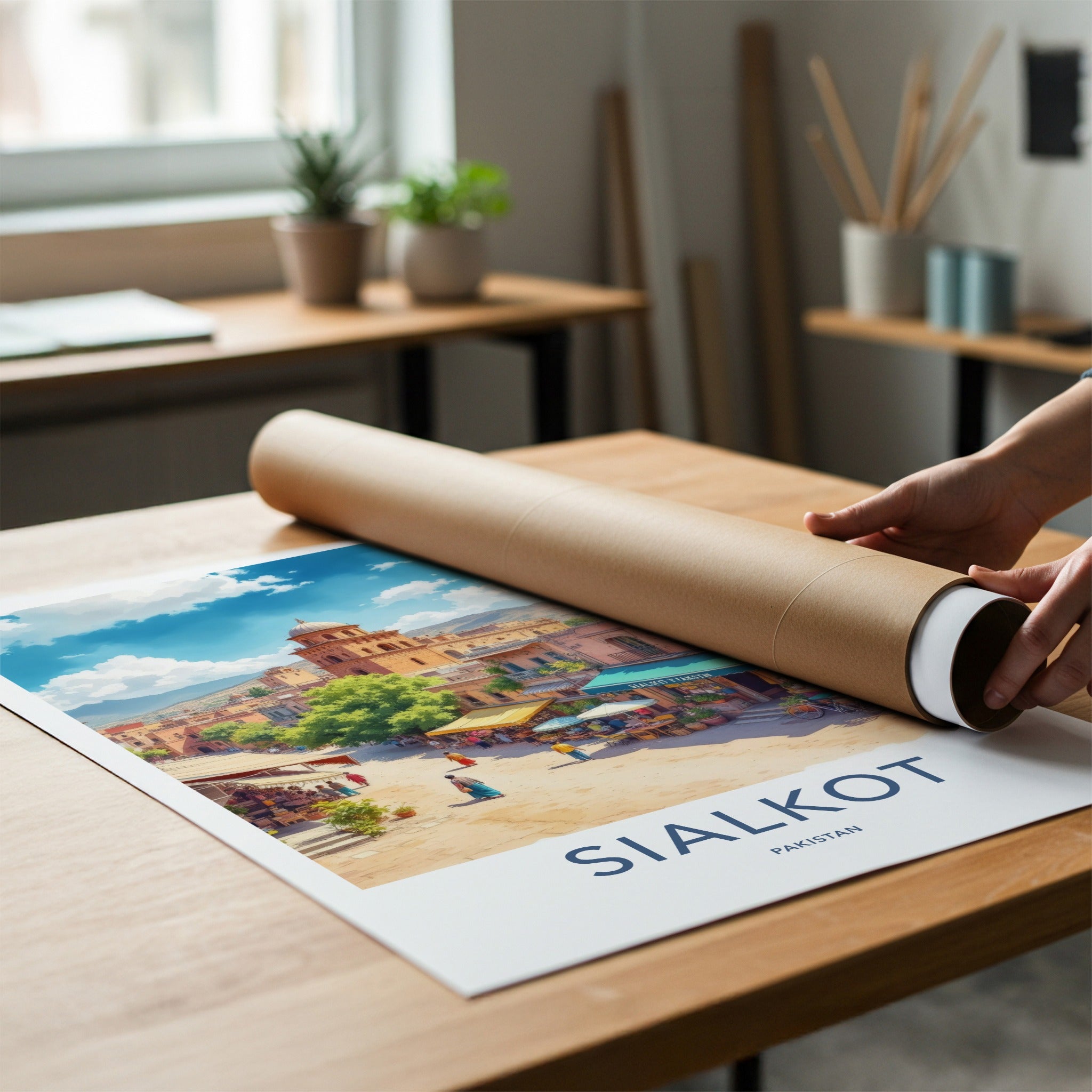 Sialkot Poster - Pakistan Travel Art - Bustling Street Scene Home Decor