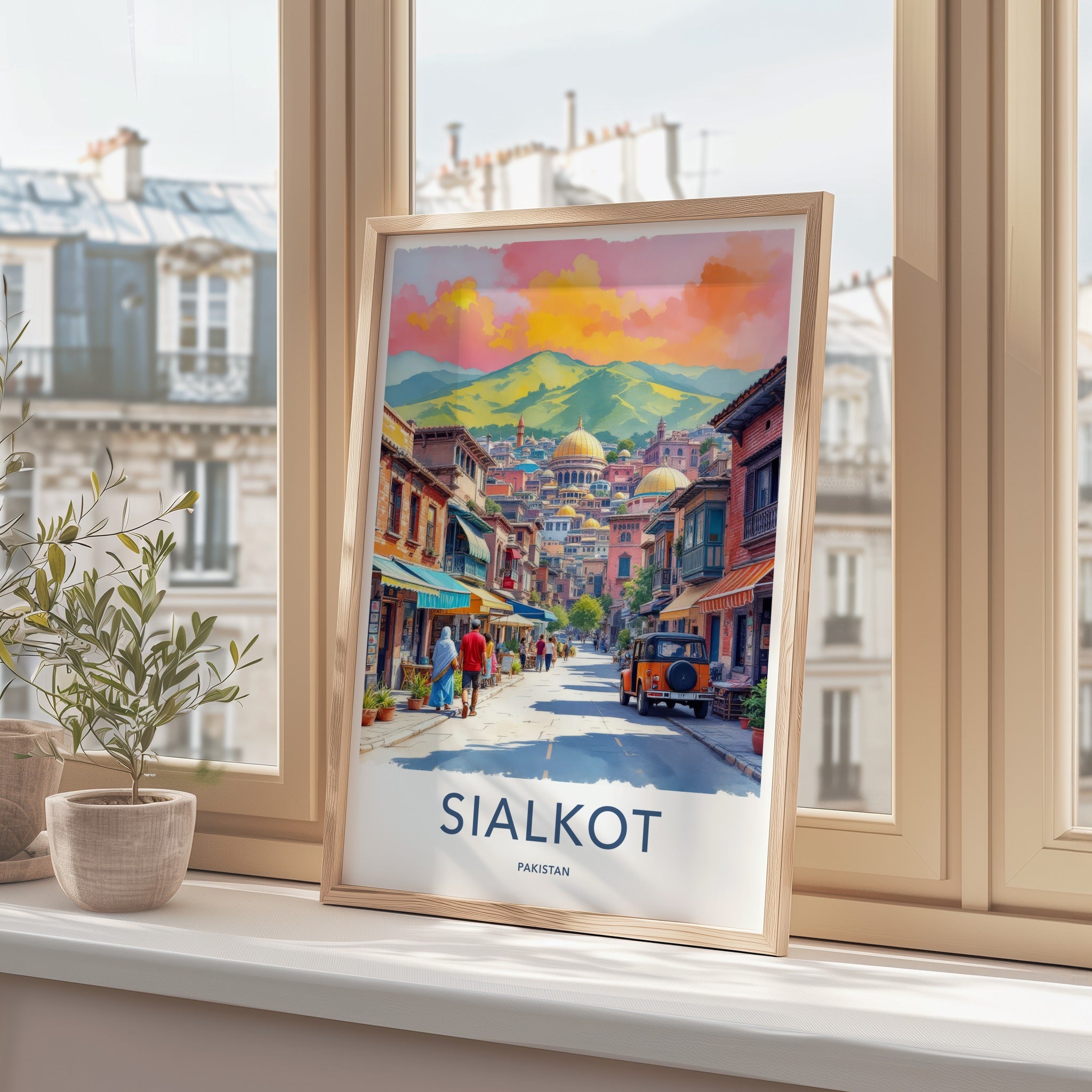 Sialkot Poster - Pakistan Travel Art - Mountainous Cityscape Domes Wall Decor