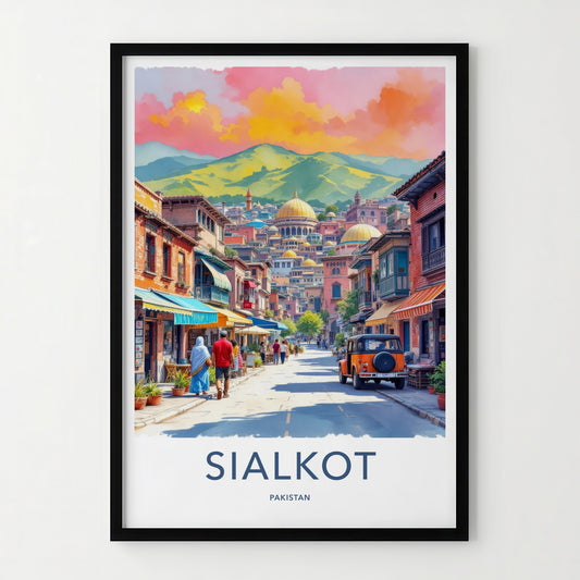 Sialkot Poster - Pakistan Travel Art - Mountainous Cityscape Domes Wall Decor