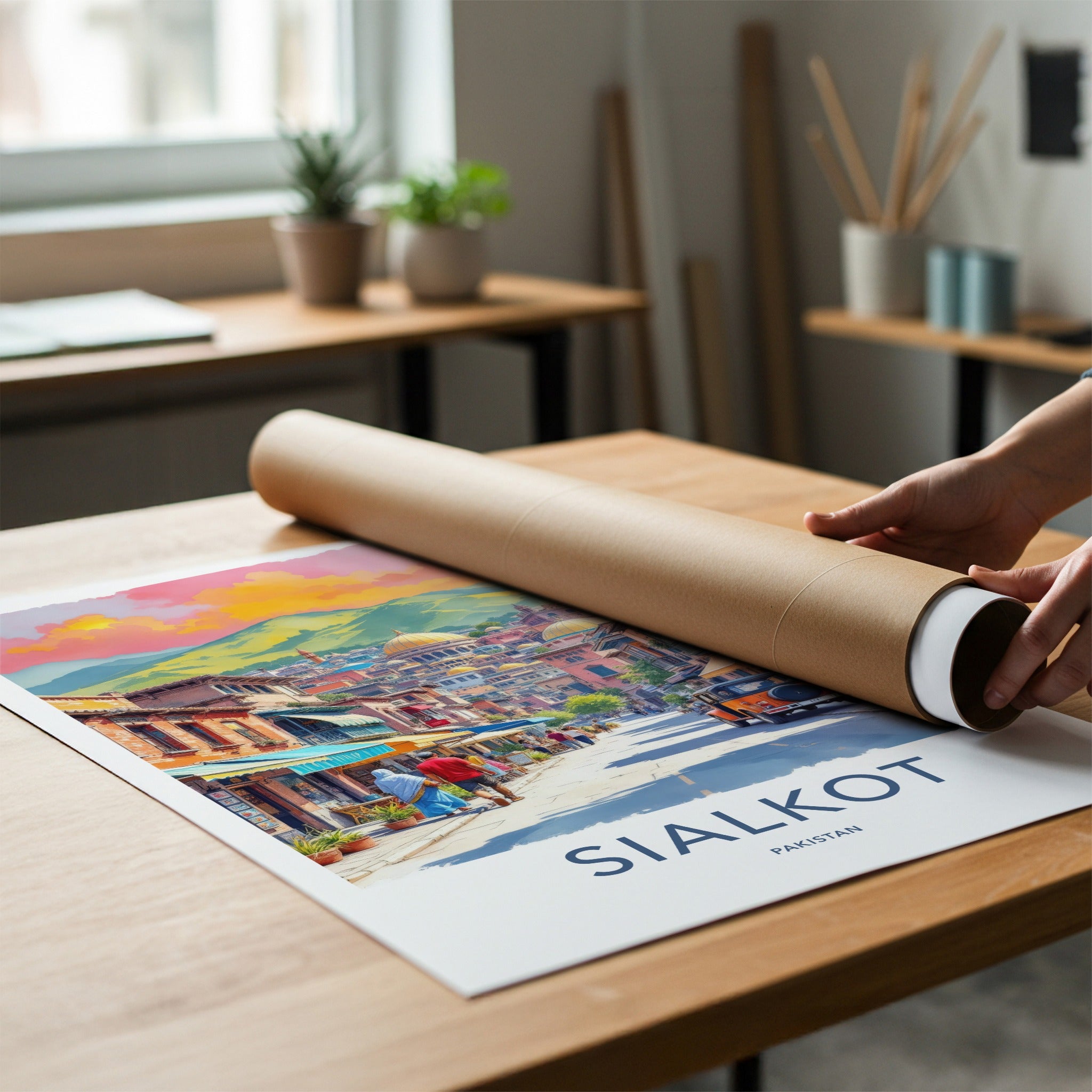 Sialkot Poster - Pakistan Travel Art - Mountainous Cityscape Domes Wall Decor