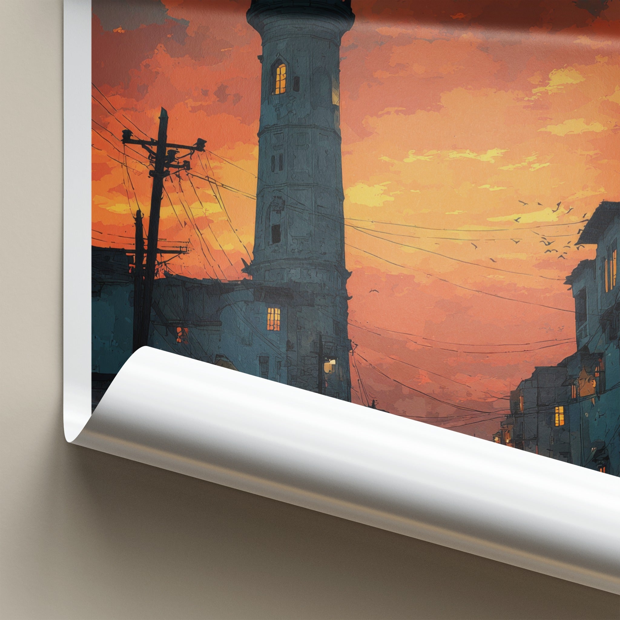 Sialkot Poster - Pakistan Travel Art - Sunset Minaret Lights Wall Decor