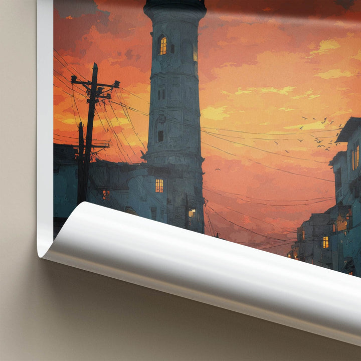 Sialkot Poster - Pakistan Travel Art - Sunset Minaret Lights Wall Decor