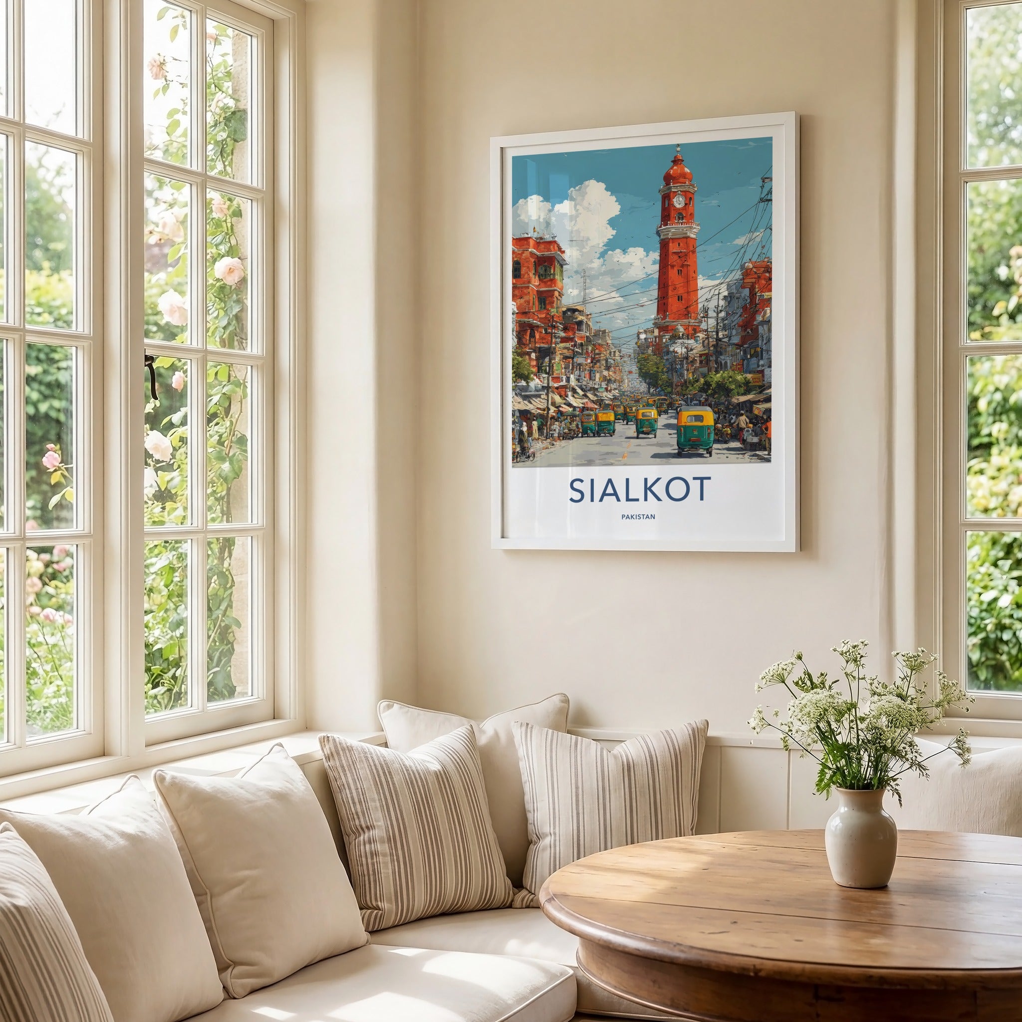 Sialkot Poster - Pakistan Travel Print - Red Clock Tower Home Decor