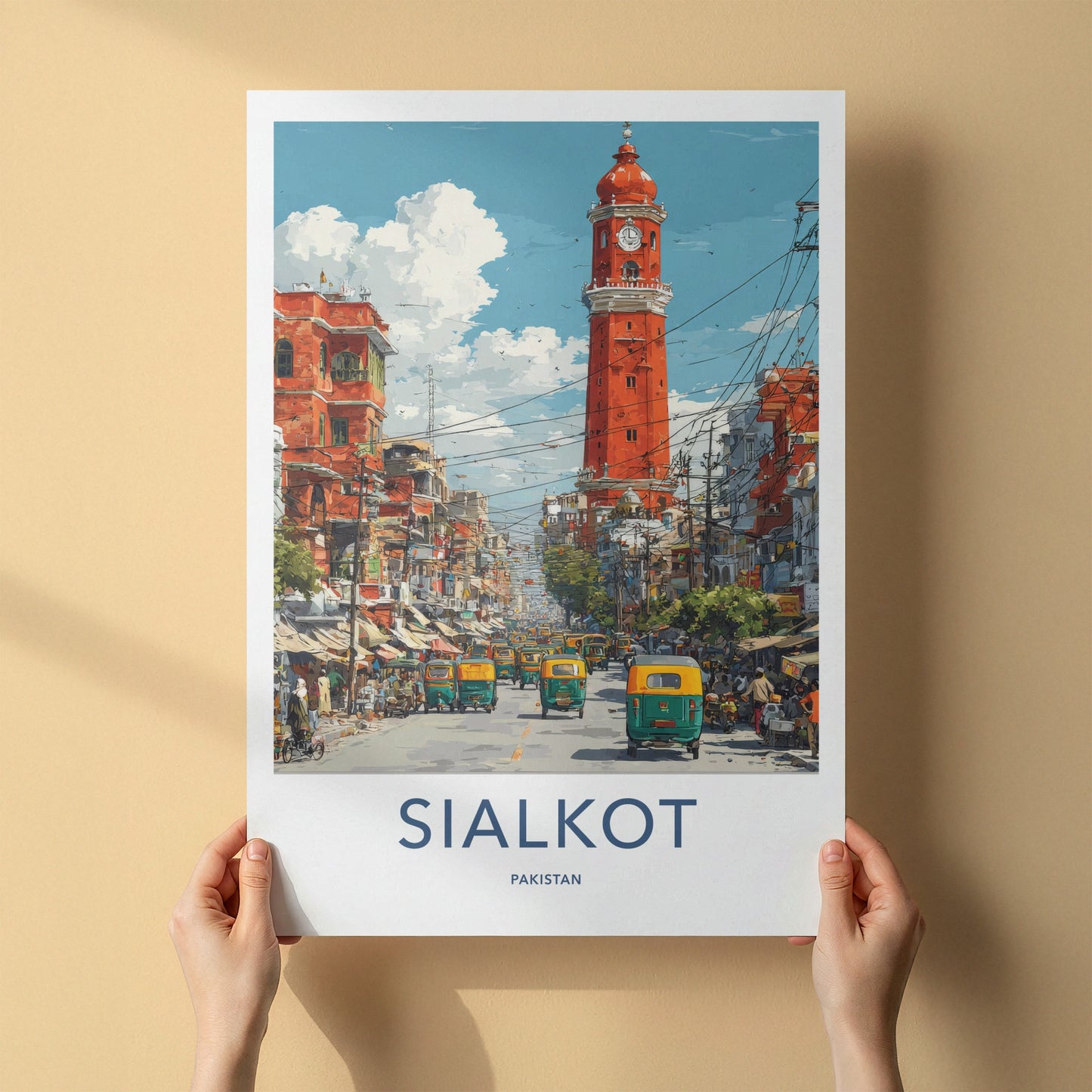 Sialkot Poster - Pakistan Travel Print - Red Clock Tower Home Decor