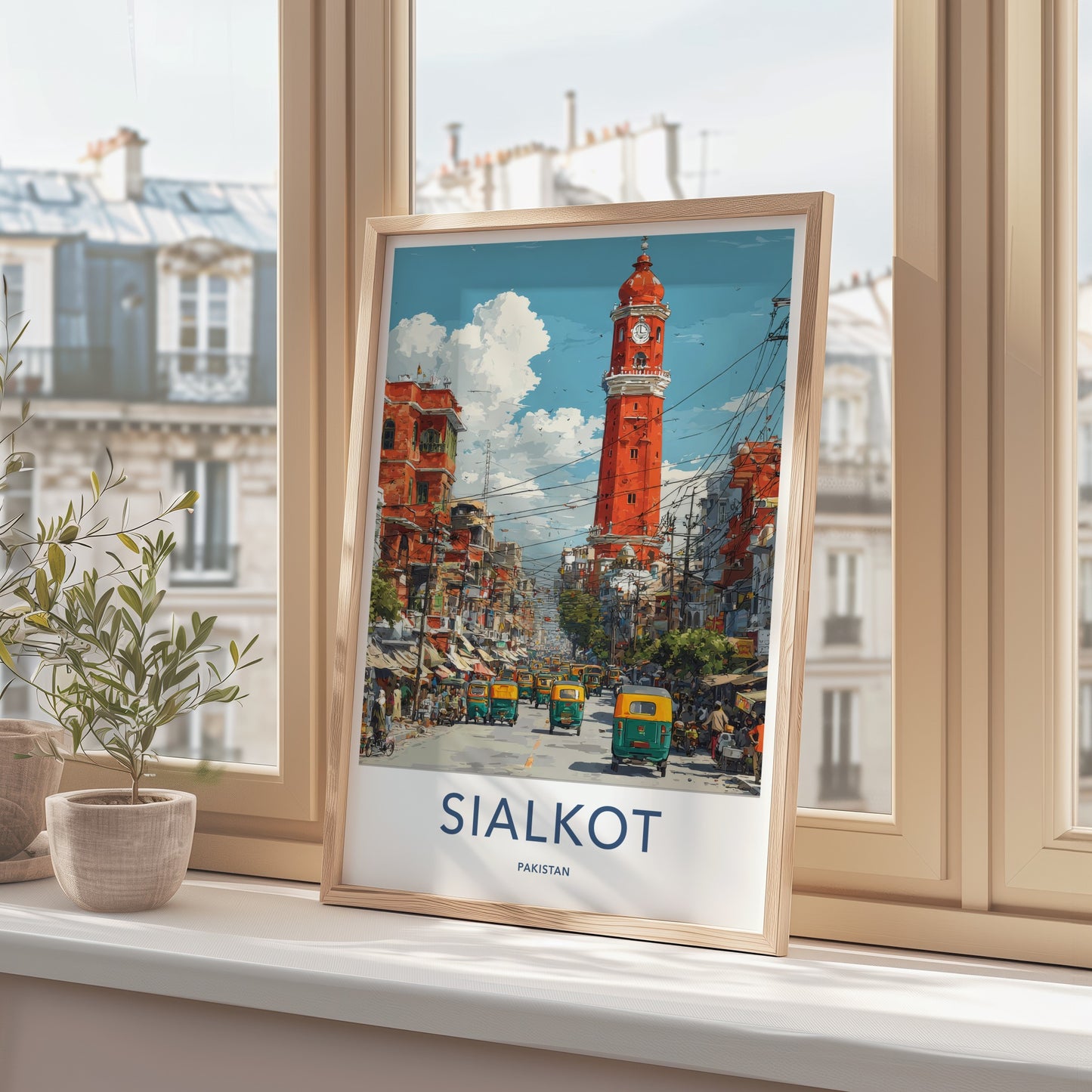 Sialkot Poster - Pakistan Travel Print - Red Clock Tower Home Decor