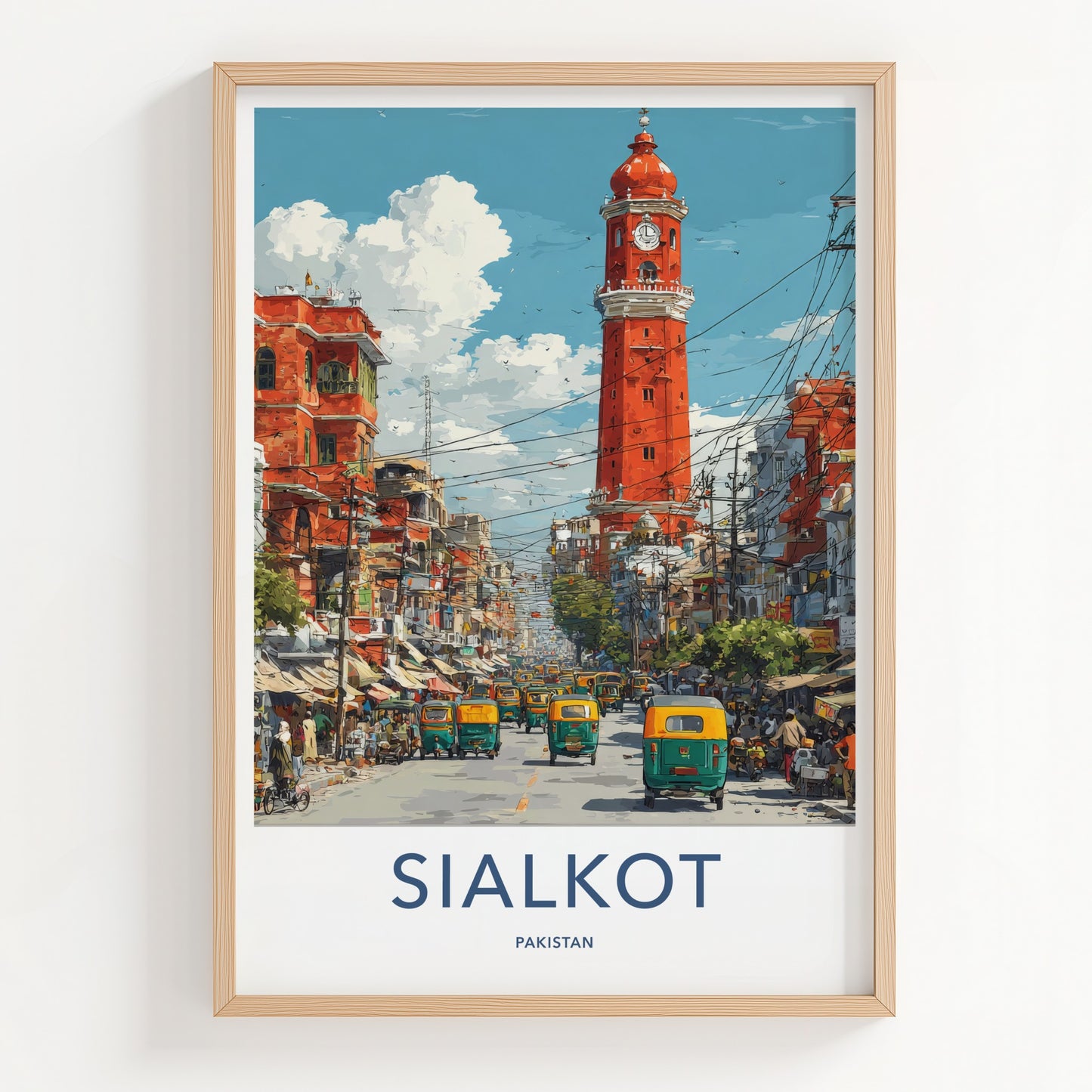 Sialkot Poster - Pakistan Travel Print - Red Clock Tower Home Decor