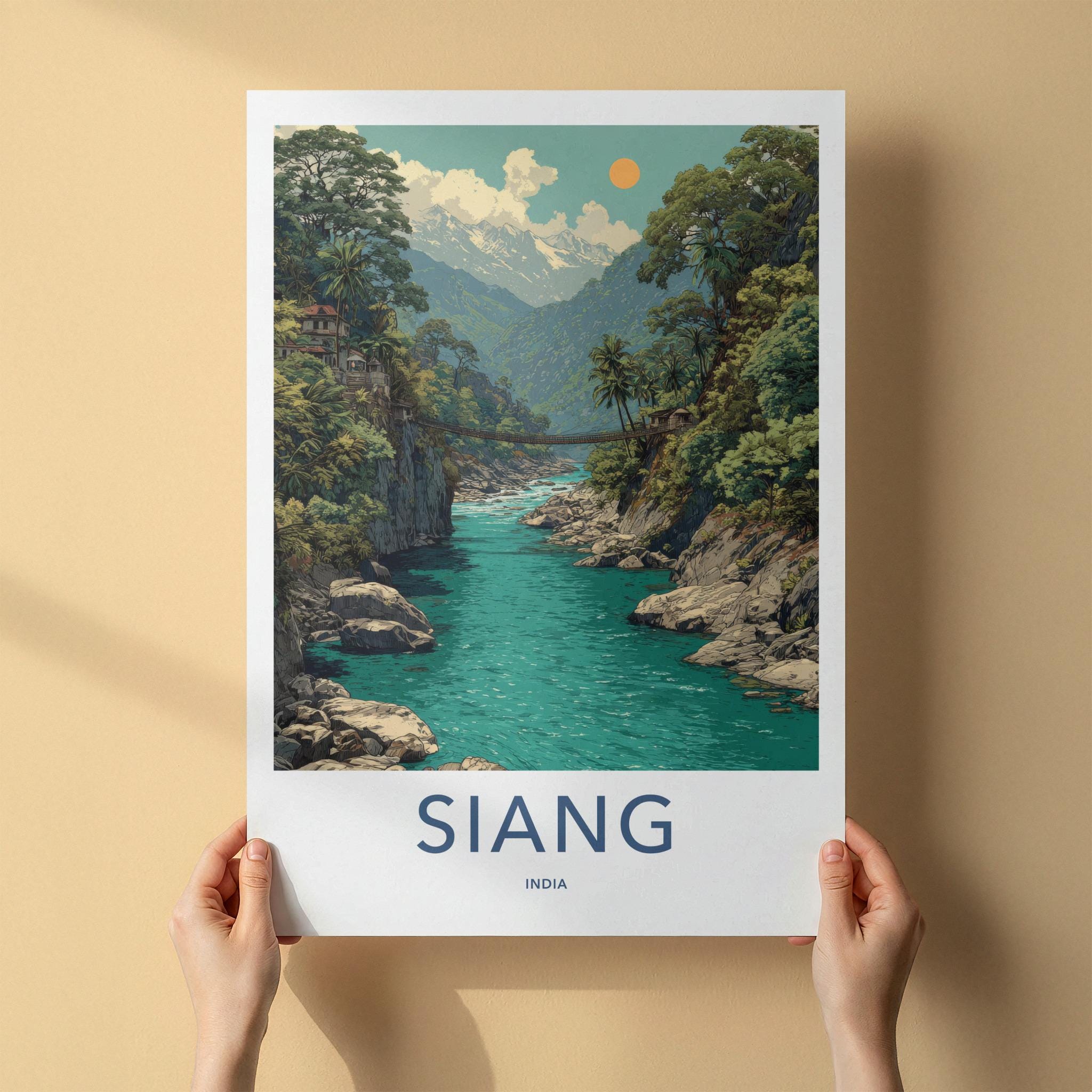 Siang Poster - India Travel Art - Arunachal Pradesh Turquoise River Gorge Home Decor