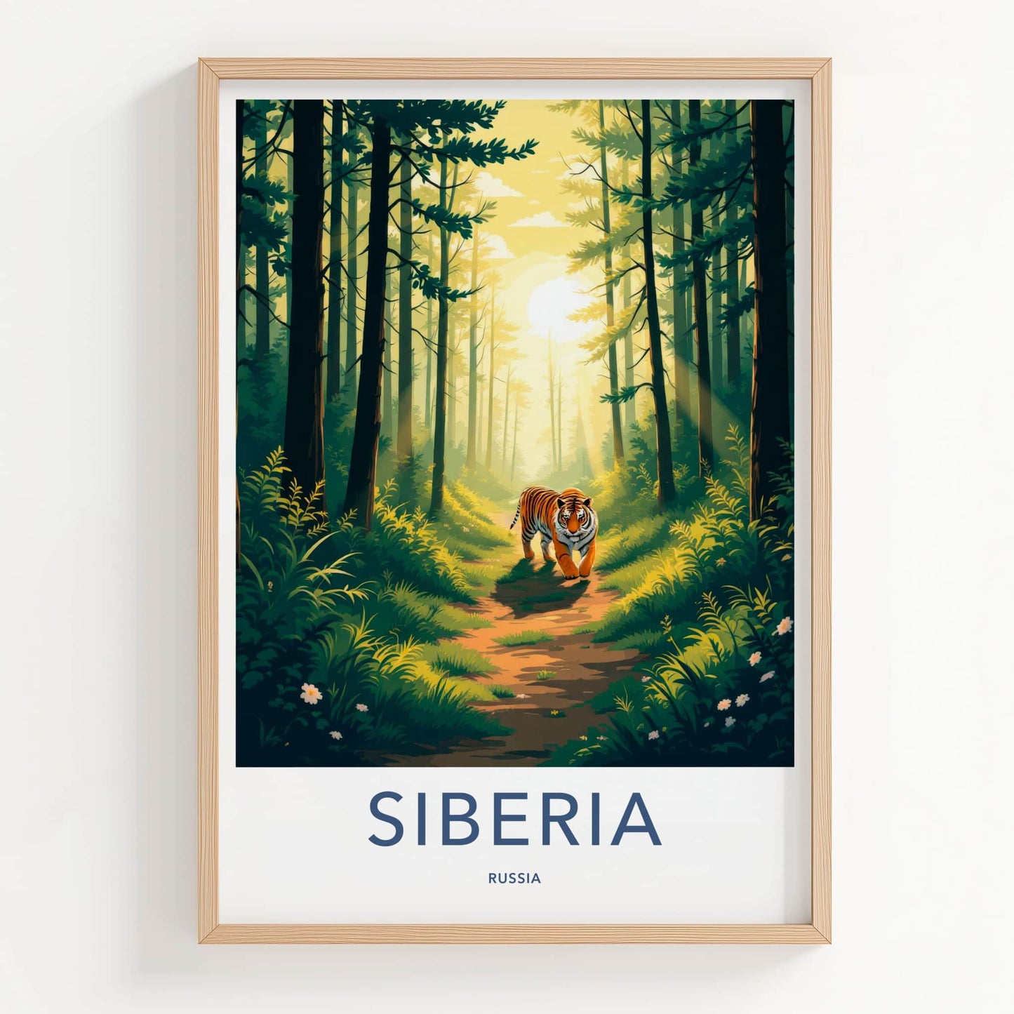 Siberia Poster - Russia Travel Art - Tiger Sunny Forest Framed Decor