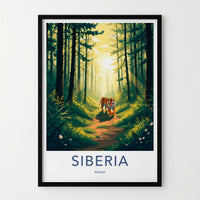 Siberia Poster - Russia Travel Art - Tiger Sunny Forest Framed Decor