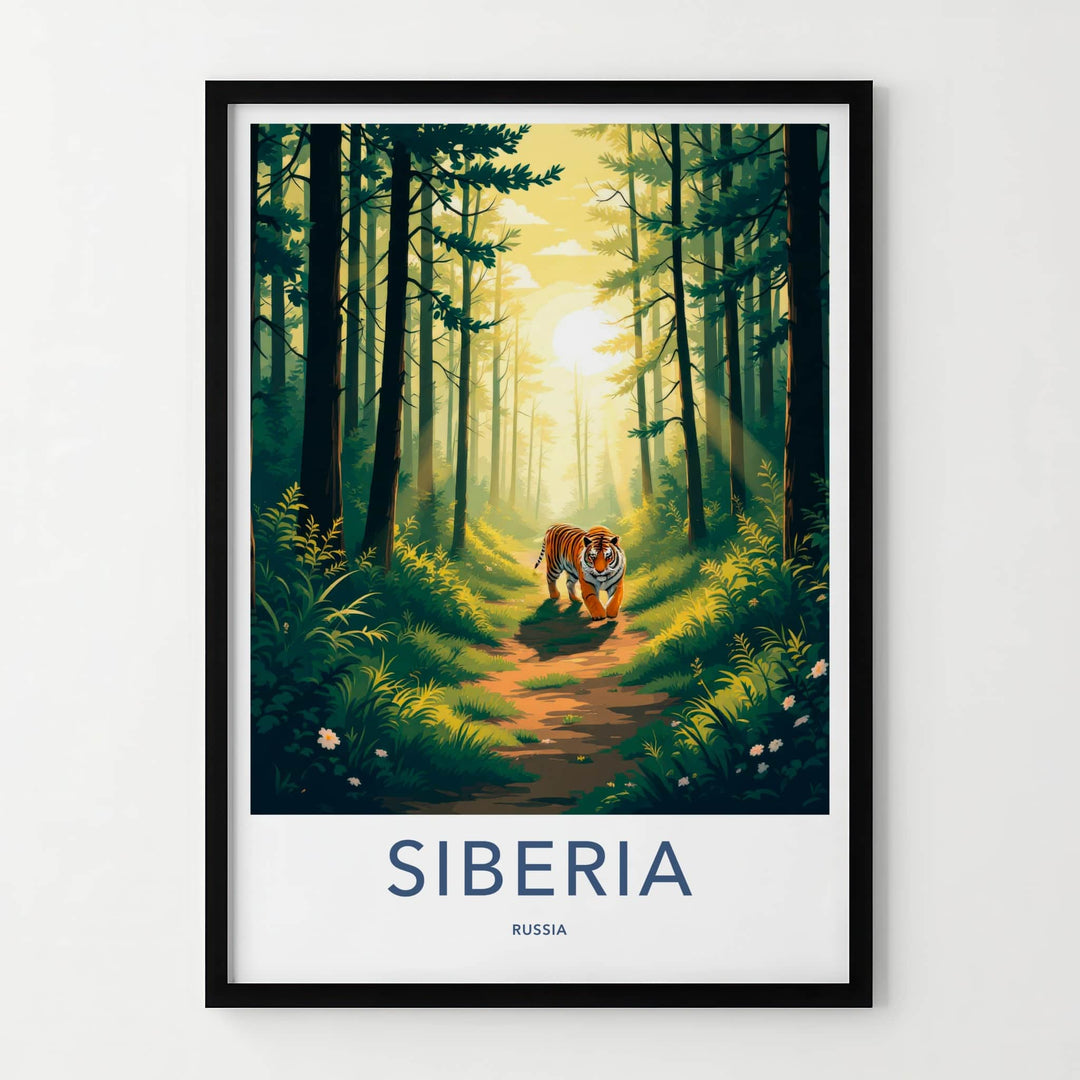Siberia Poster - Russia Travel Art - Tiger Sunny Forest Framed Decor
