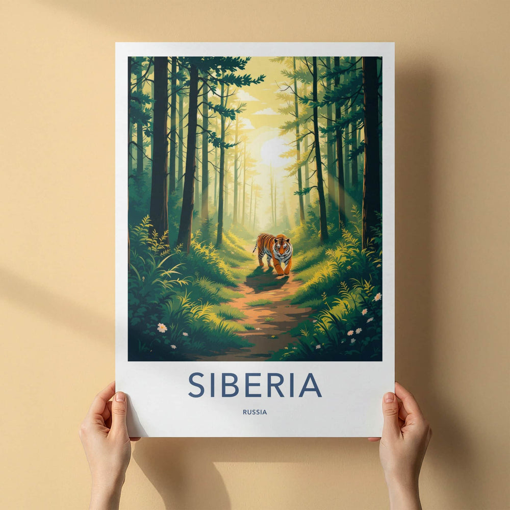 Siberia Poster - Russia Travel Art - Tiger Sunny Forest Framed Decor