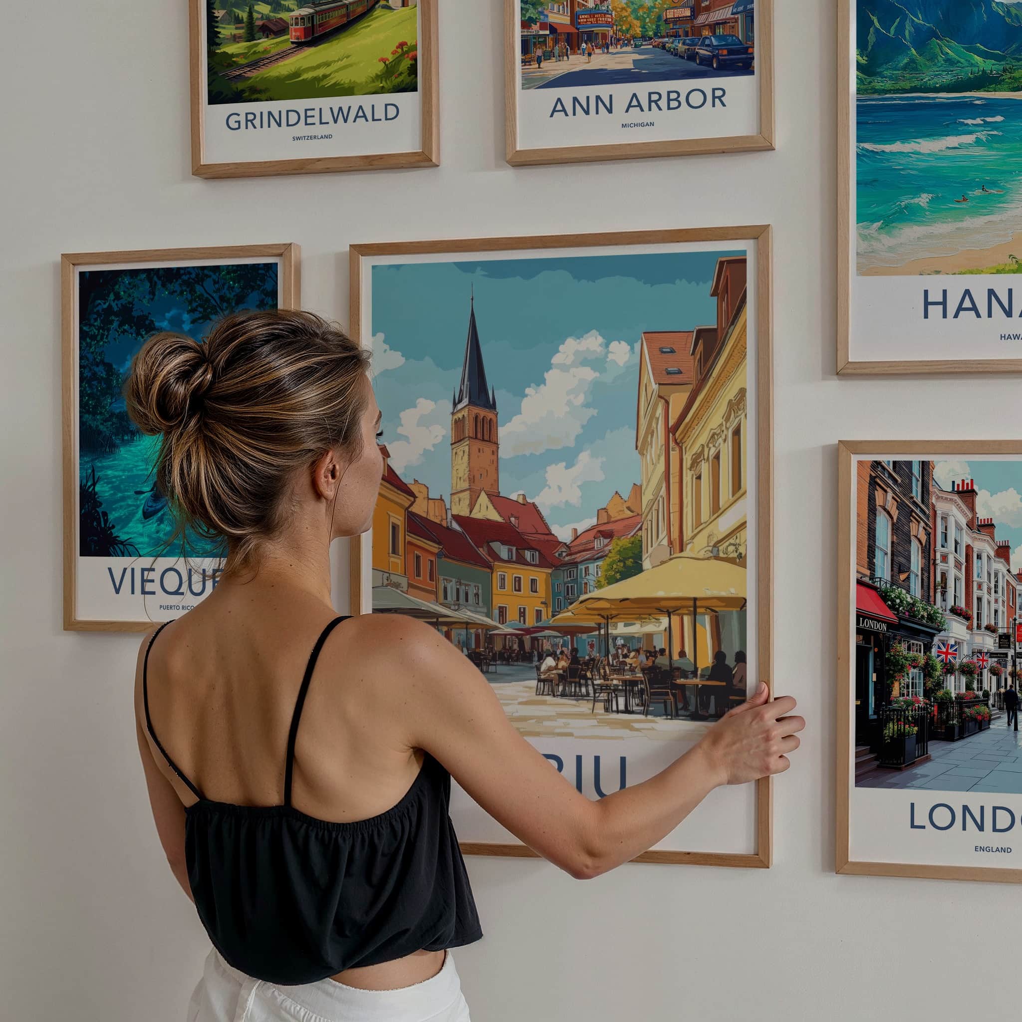 Sibiu Poster - Romania Travel Art - Historic Square Cafe Home Decor