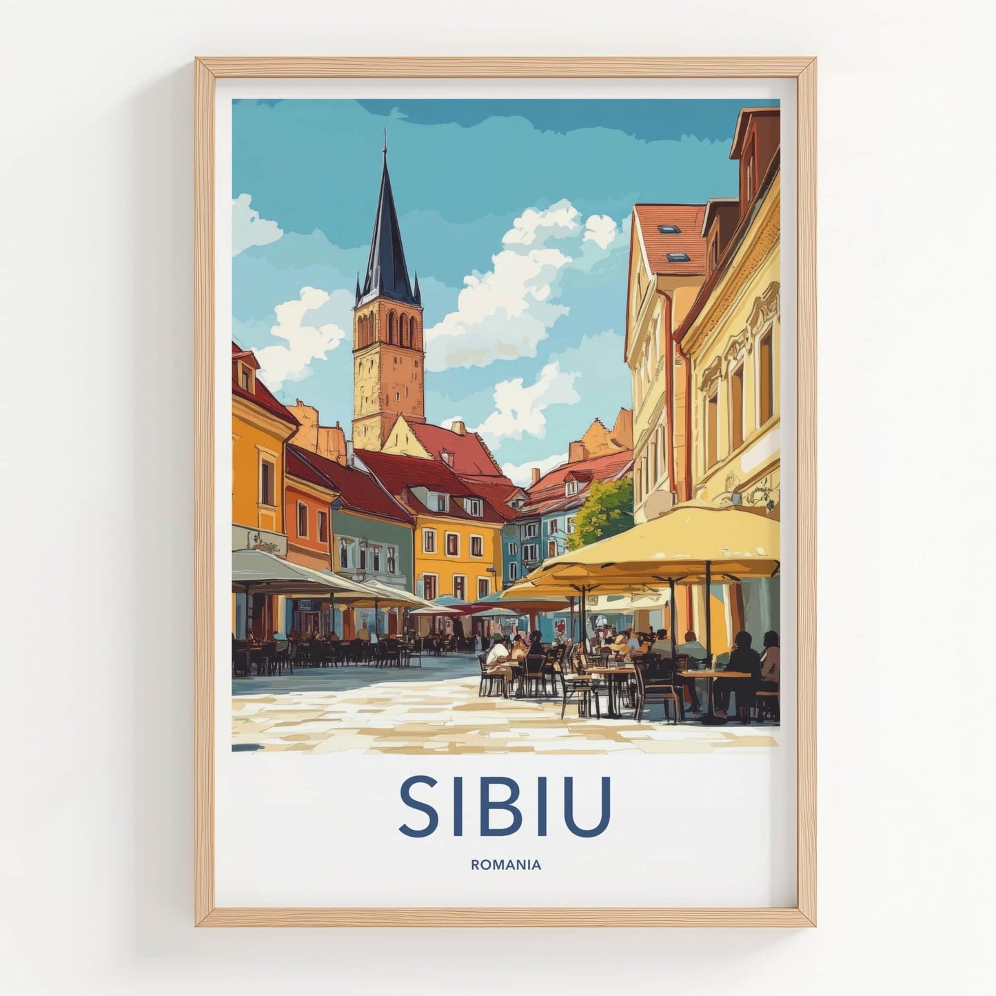Sibiu Poster - Romania Travel Art - Historic Square Cafe Home Decor