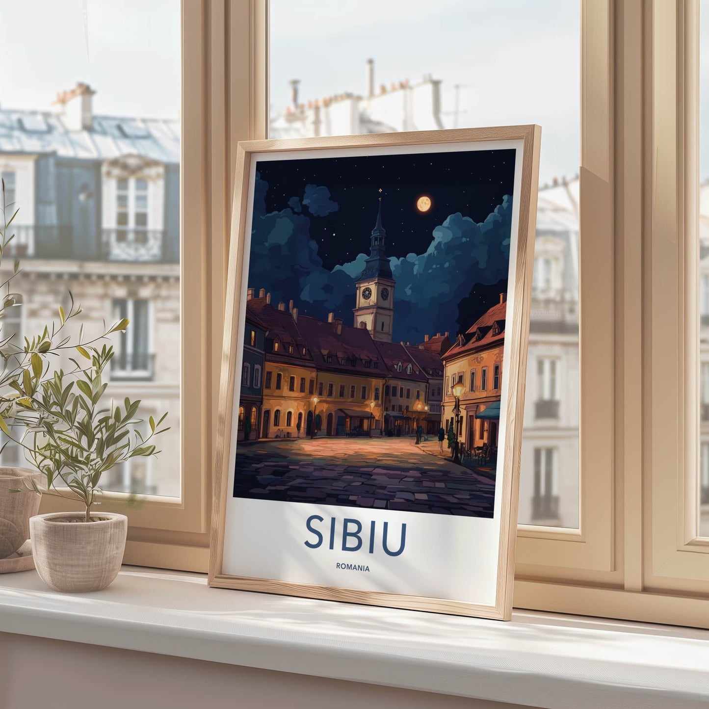 Sibiu Poster - Romania Travel Art - Historic Town Square Home Decor