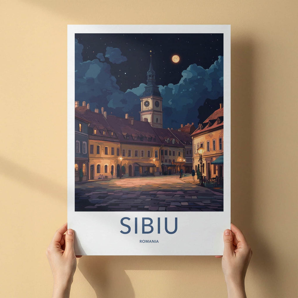Sibiu Poster - Romania Travel Art - Historic Town Square Home Decor
