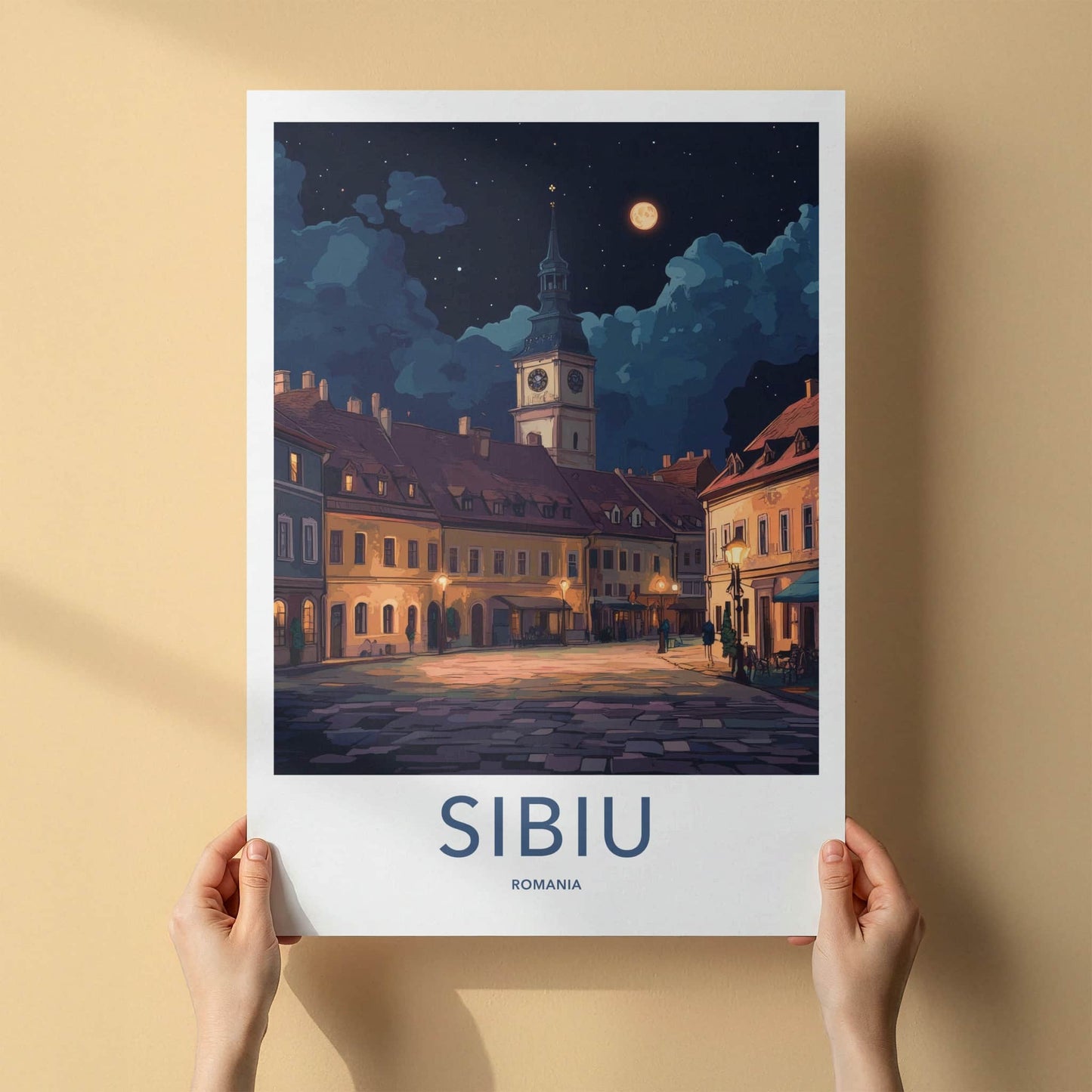 Sibiu Poster - Romania Travel Art - Historic Town Square Home Decor