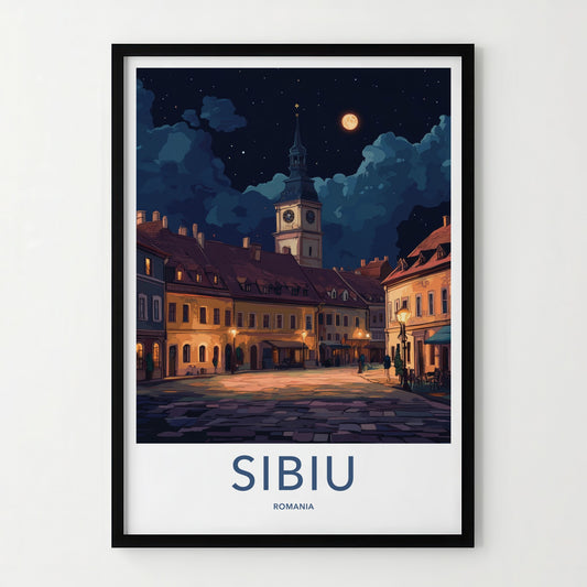 Sibiu Poster - Romania Travel Art - Historic Town Square Home Decor