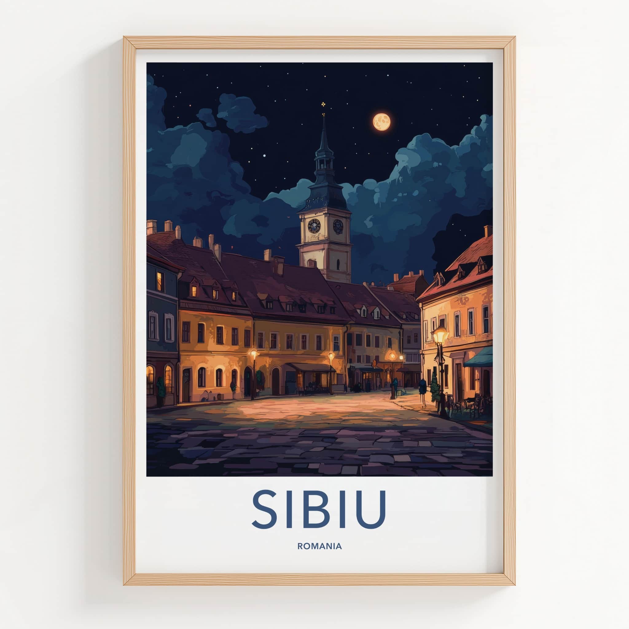 Sibiu Poster - Romania Travel Art - Historic Town Square Home Decor