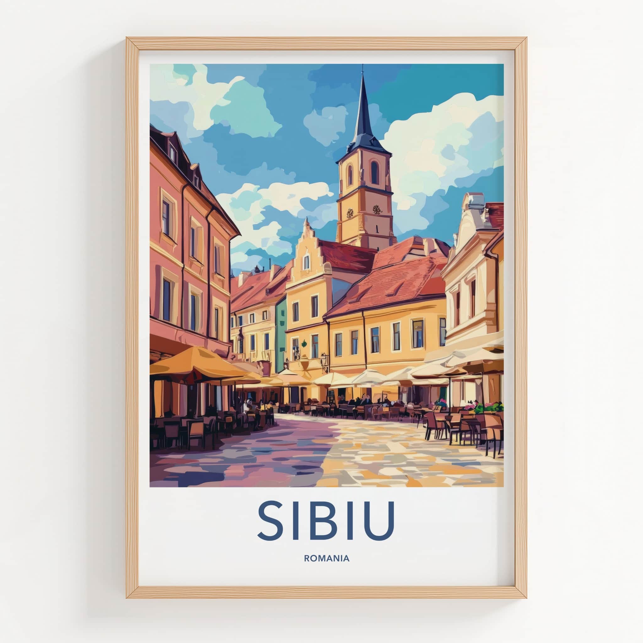 Sibiu Poster - Romania Travel Art - Historic Town Square Home Decor