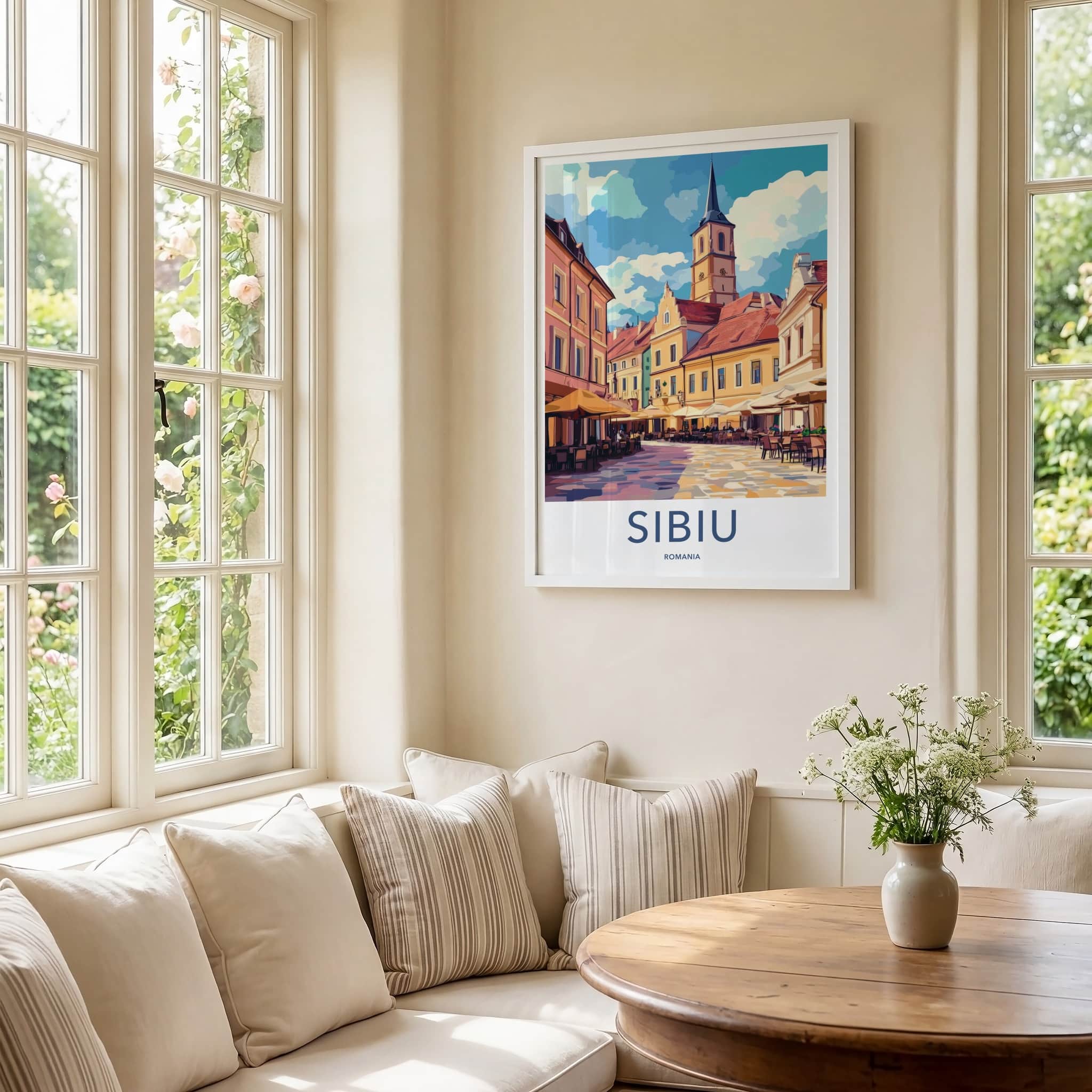 Sibiu Poster - Romania Travel Art - Historic Town Square Home Decor