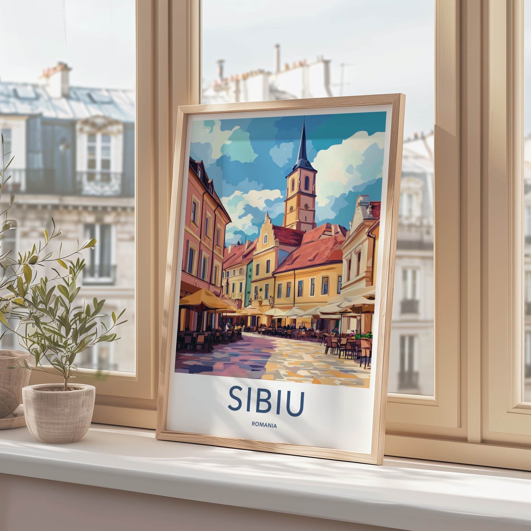 Sibiu Poster - Romania Travel Art - Historic Town Square Home Decor