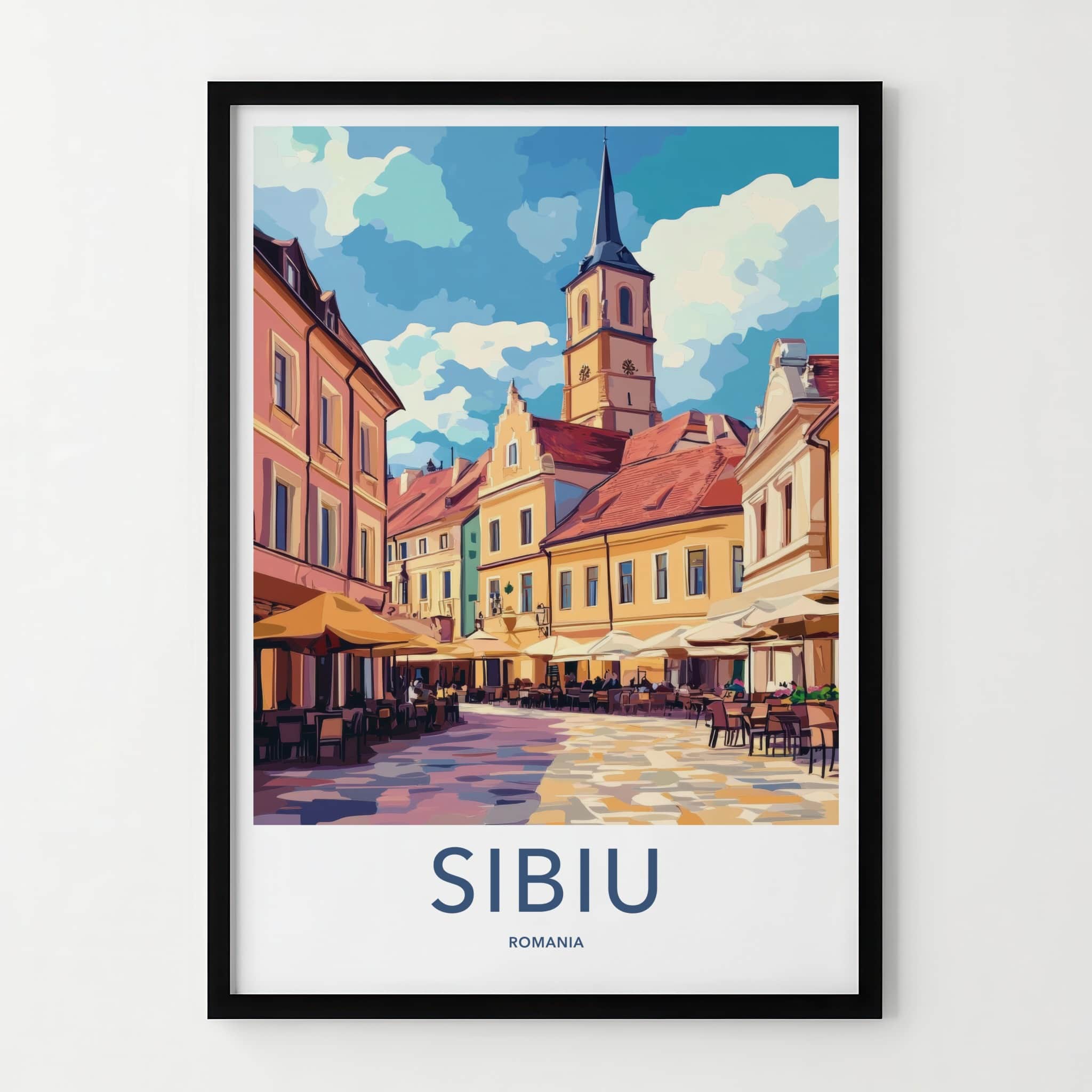 Sibiu Poster - Romania Travel Art - Historic Town Square Home Decor