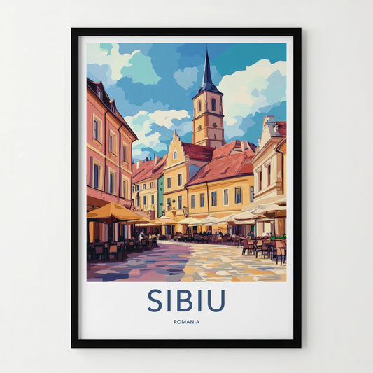 Sibiu Poster - Romania Travel Art - Historic Town Square Home Decor