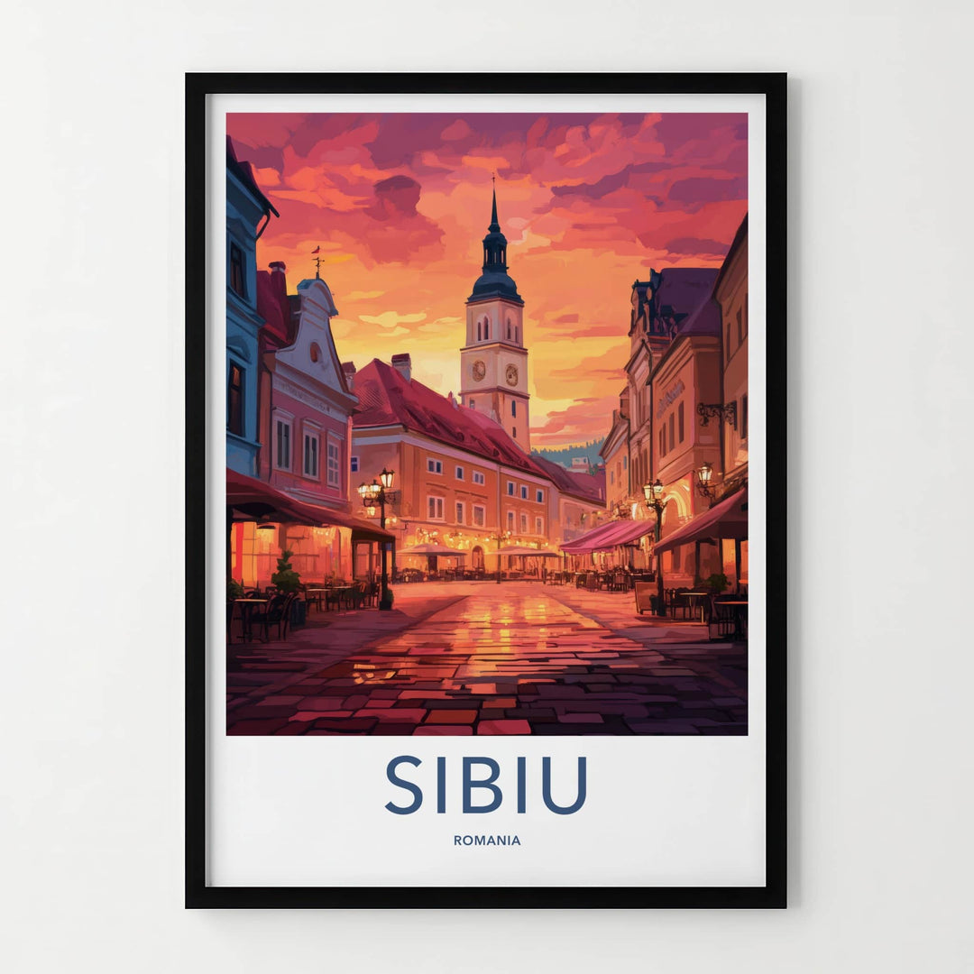 Sibiu Poster - Romania Travel Art - Vibrant Town Square Home Decor
