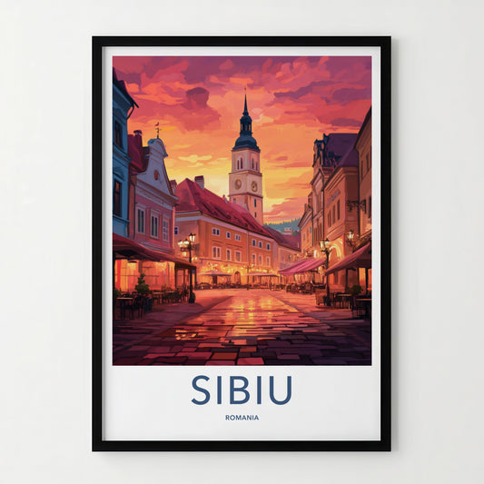 Sibiu Poster - Romania Travel Art - Vibrant Town Square Home Decor