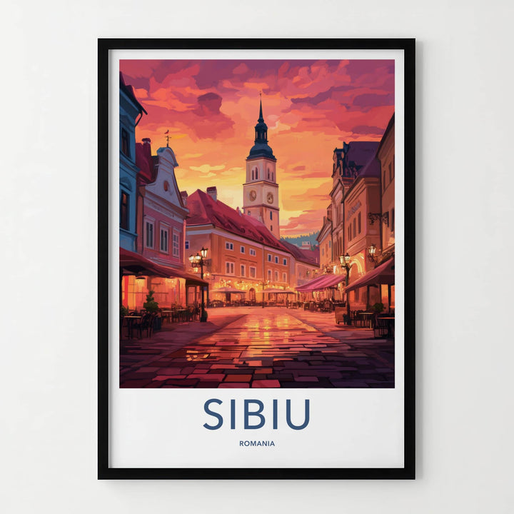 Sibiu Poster - Romania Travel Art - Vibrant Town Square Home Decor