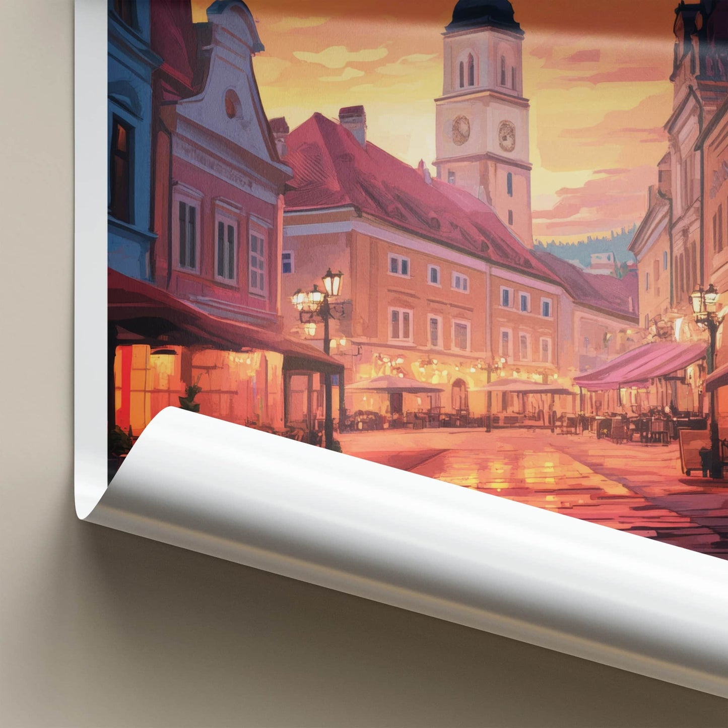 Sibiu Poster - Romania Travel Art - Vibrant Town Square Home Decor