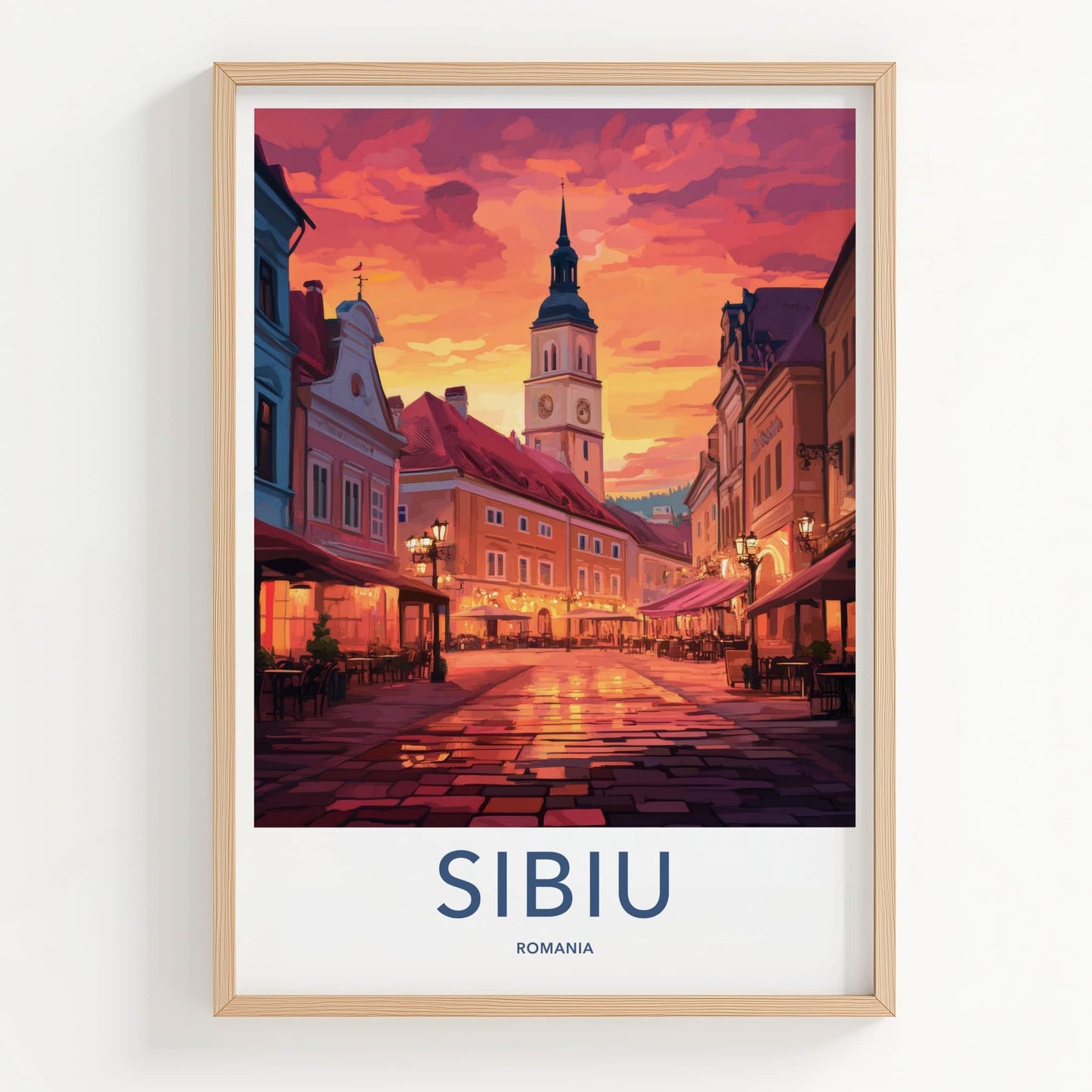 Sibiu Poster - Romania Travel Art - Vibrant Town Square Home Decor