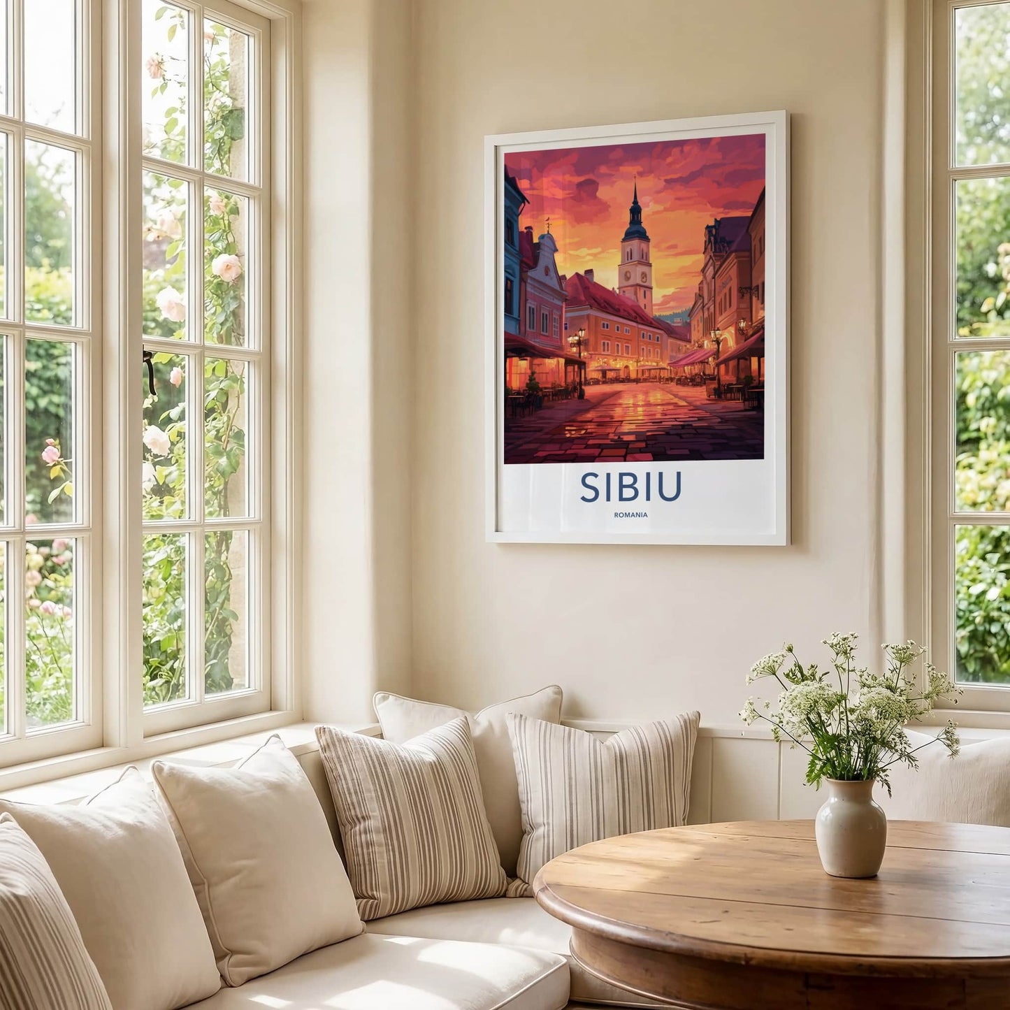 Sibiu Poster - Romania Travel Art - Vibrant Town Square Home Decor