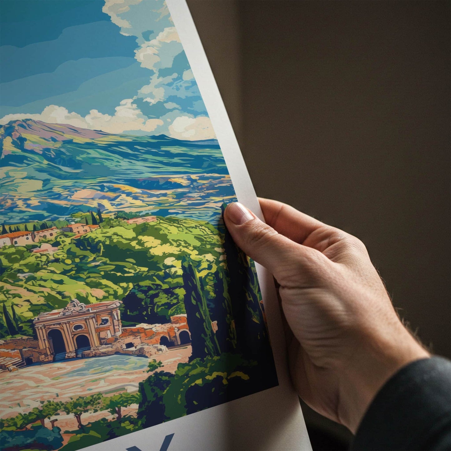 Sicily Poster - Italy Travel Art - Ancient Theater Etna Home Decor