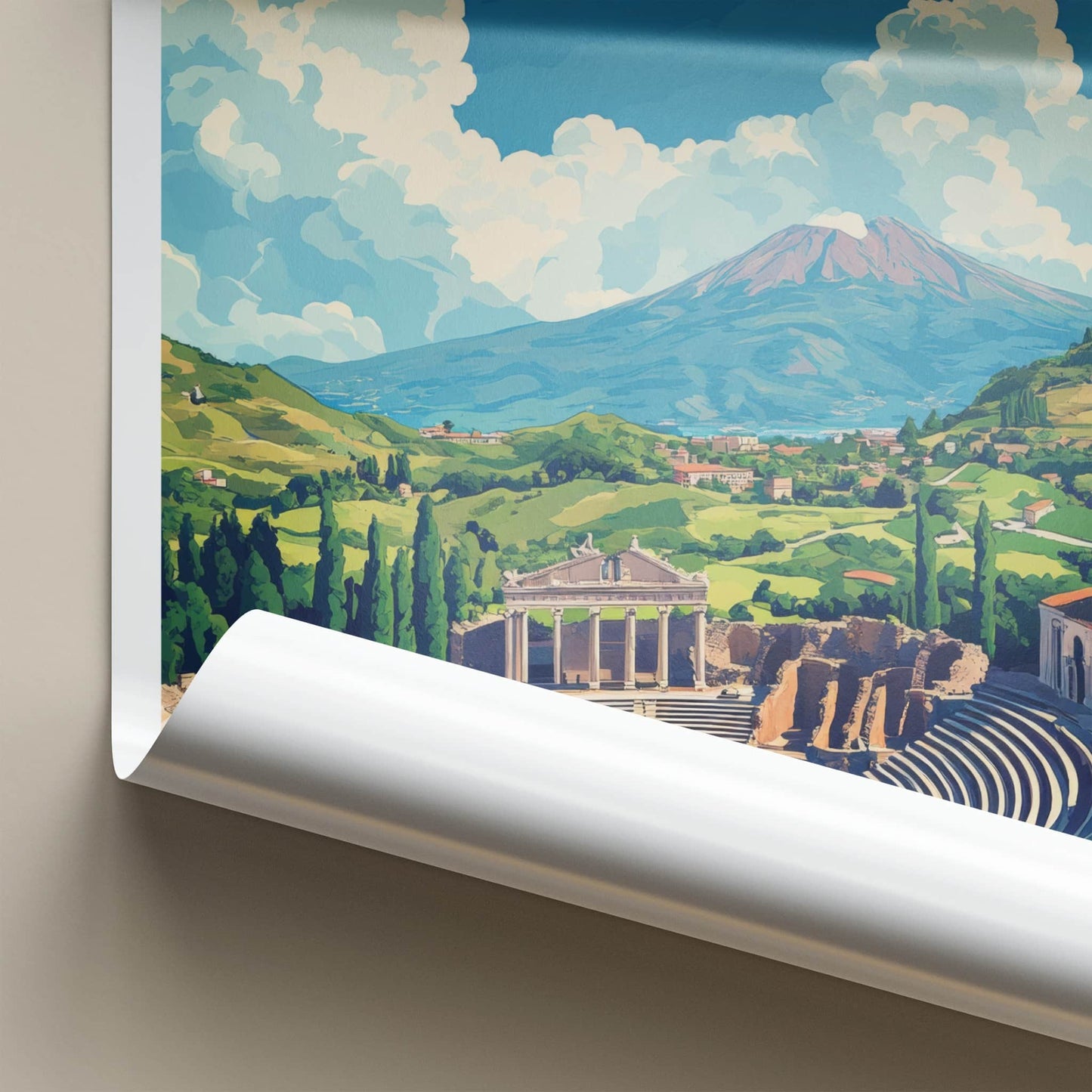 Sicily Poster - Italy Travel Art - Ancient Theater Etna Wall Decor
