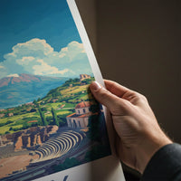 Sicily Poster - Italy Travel Art - Ancient Theater Etna Wall Decor