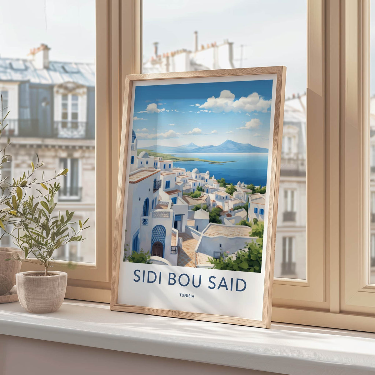 Sidi Bou Said Poster - Tunisia Travel Art - White Blue Village Wall Decor