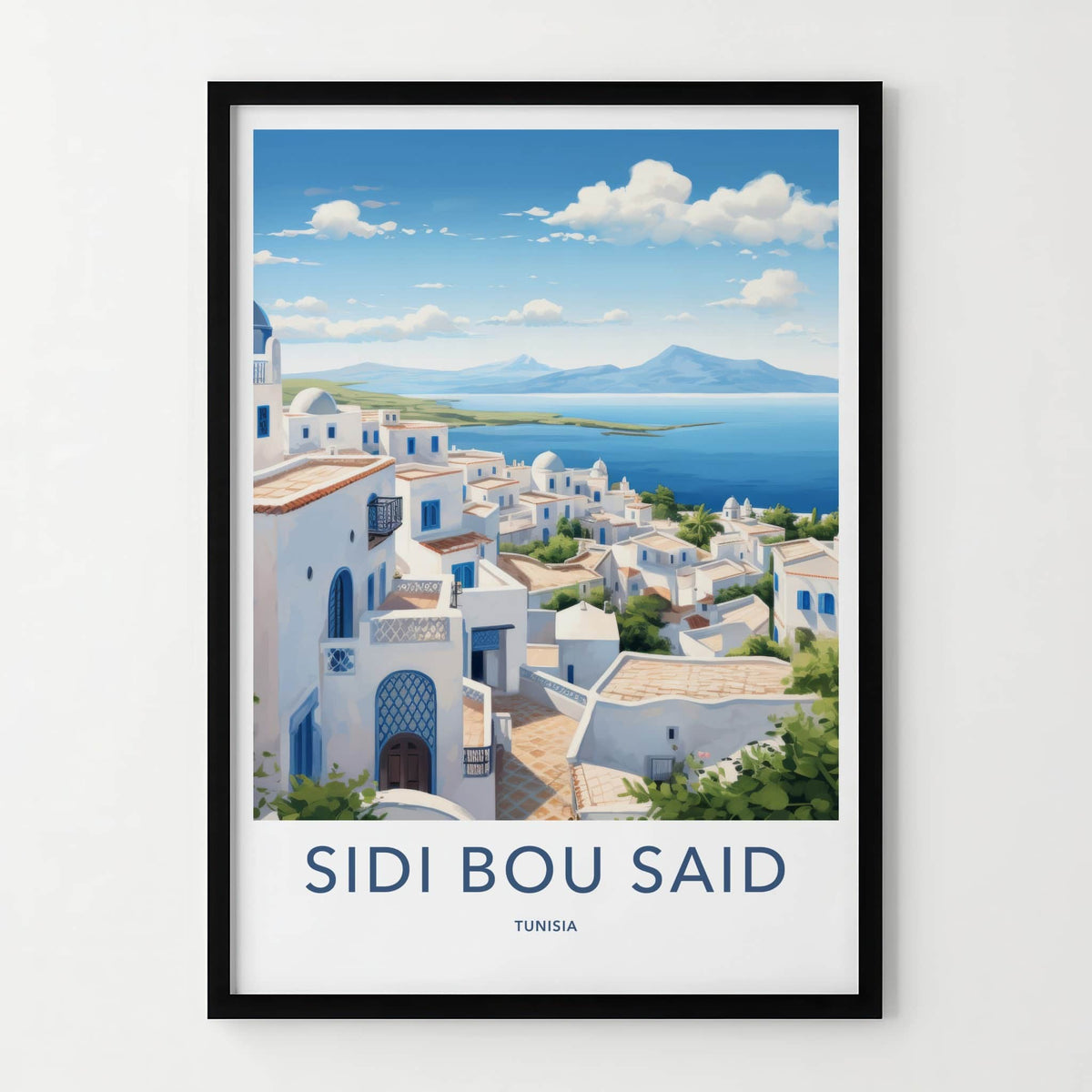 Sidi Bou Said Poster - Tunisia Travel Art - White Blue Village Wall Decor