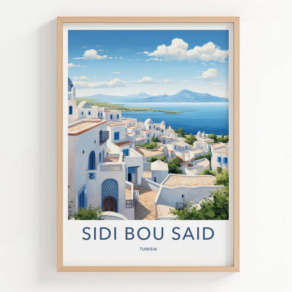 Sidi Bou Said Poster - Tunisia Travel Art - White Blue Village Wall Decor