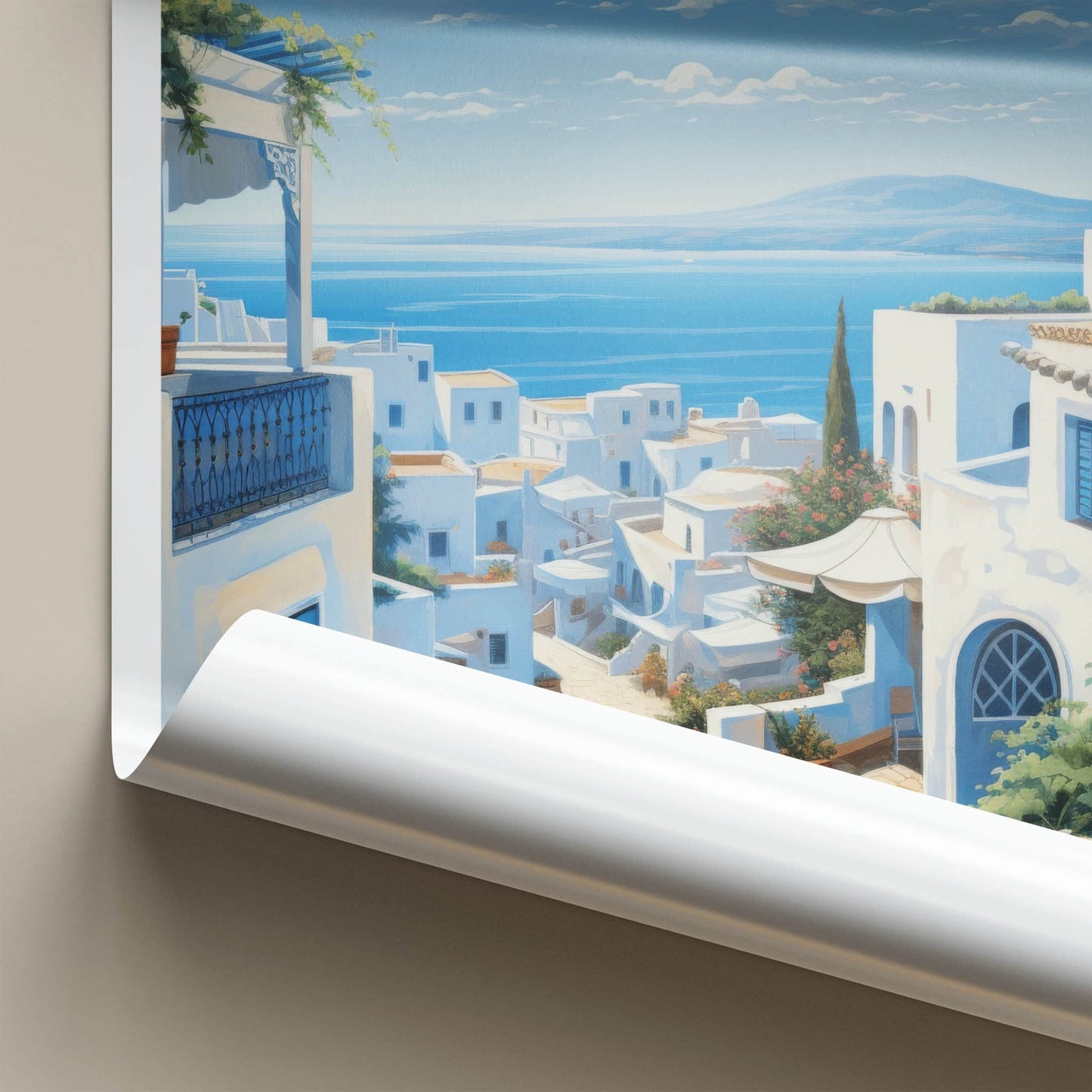 Sidi Bou Said Poster - Tunisia Travel Art - White Coastal Village Home Decor
