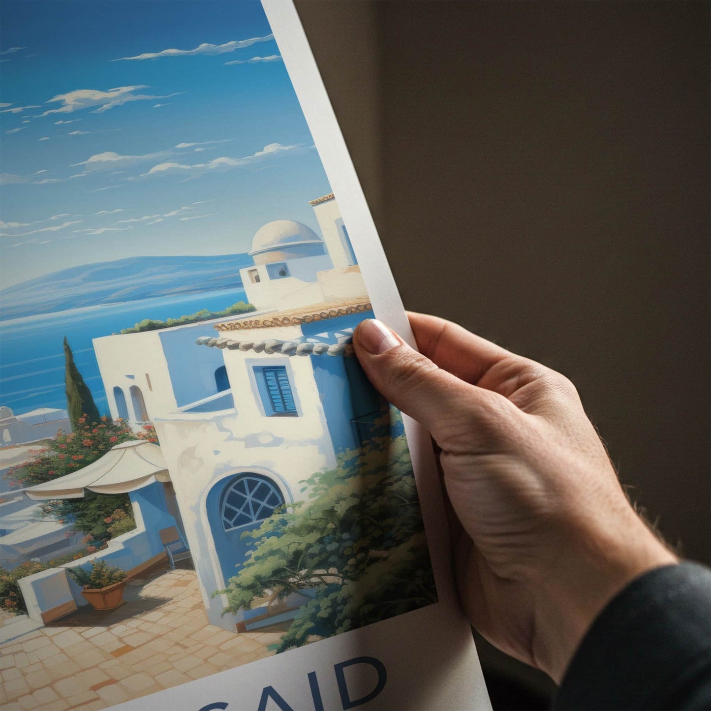 Sidi Bou Said Poster - Tunisia Travel Art - White Coastal Village Home Decor