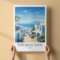 Sidi Bou Said Poster - Tunisia Travel Art - White Coastal Village Home Decor