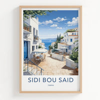Sidi Bou Said Poster - Tunisia Travel Art - Whitewashed Village Alley Home Decor